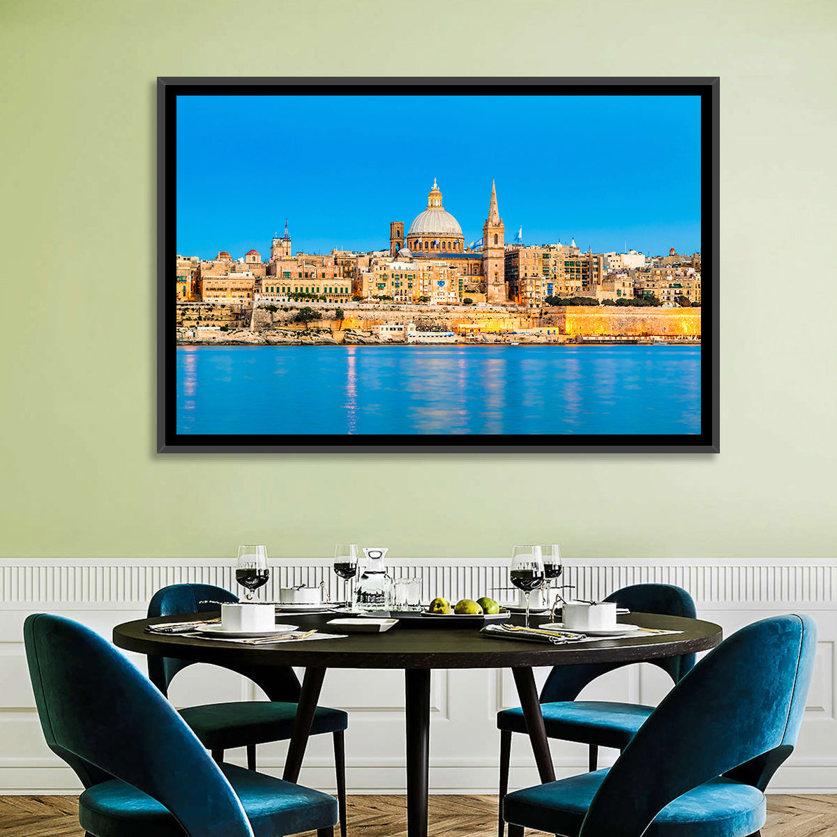 Valletta Waterfront Skyline Wall Art in a room, landscape