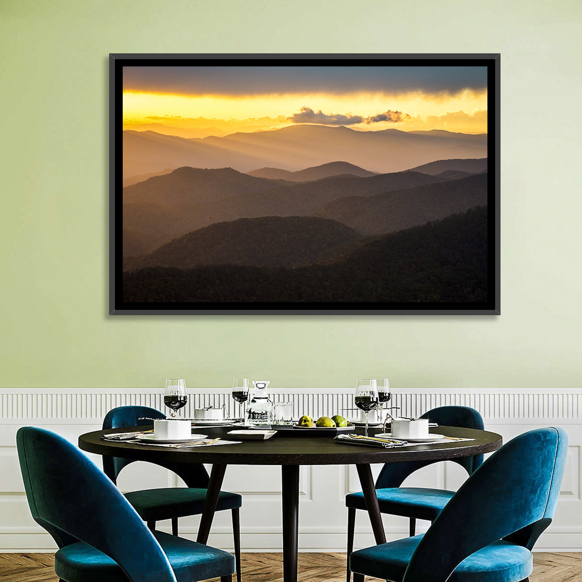 Southern Appalachian Sunset Wall Art in a room, landscape