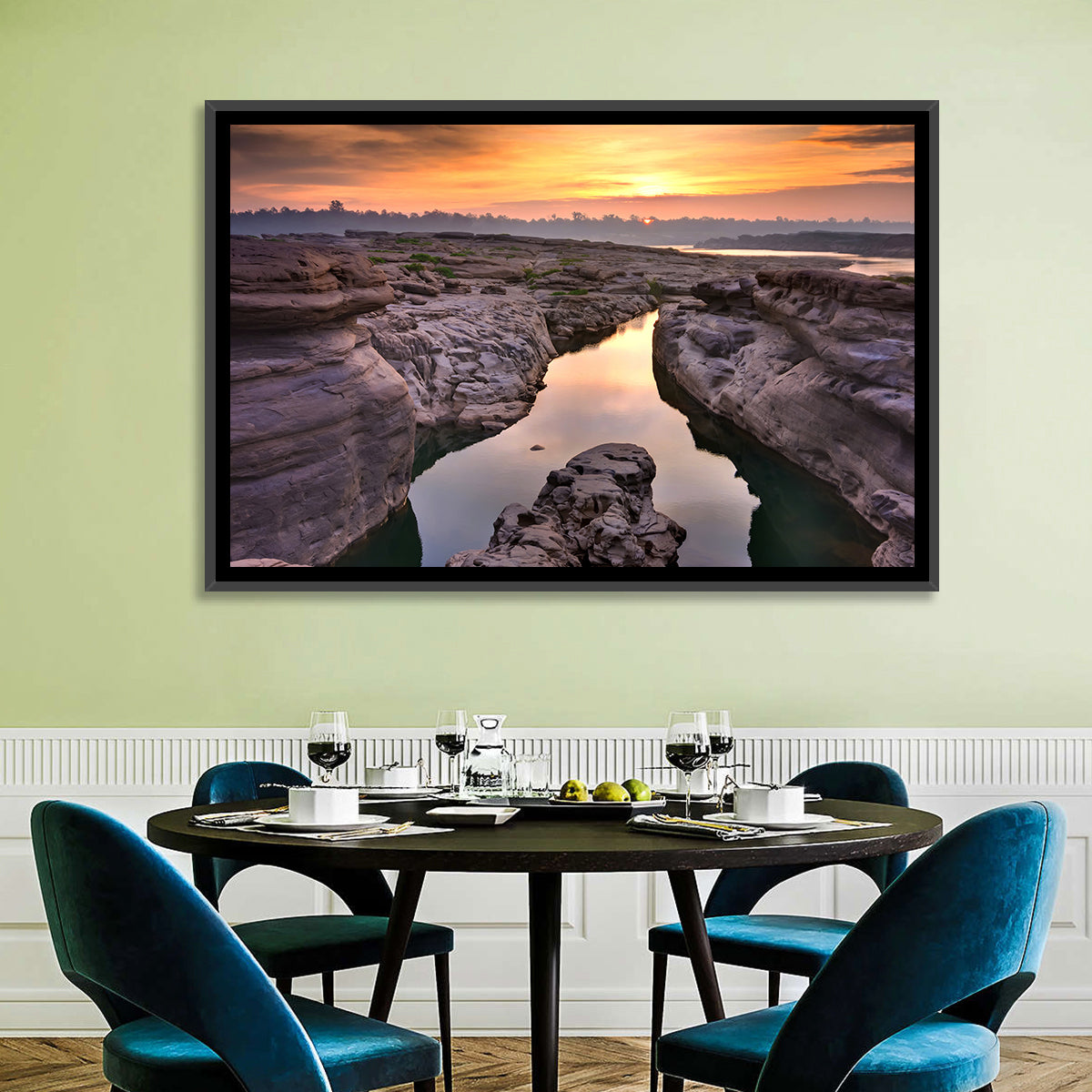 Sam Phan Bok Sunrise River Canyon Wall Art in a room, landscape