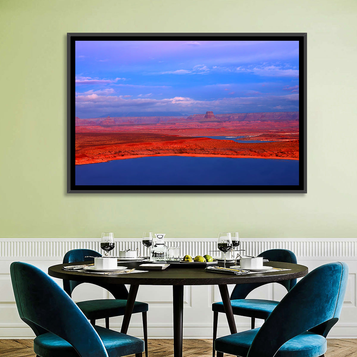 Lake Powell Sunset Wall Art in a room, landscape