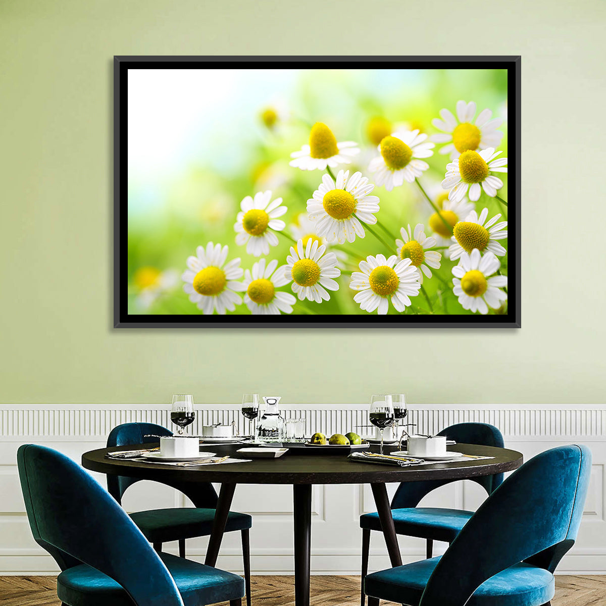 Chamomile Close-up Wall Art in a room, landscape