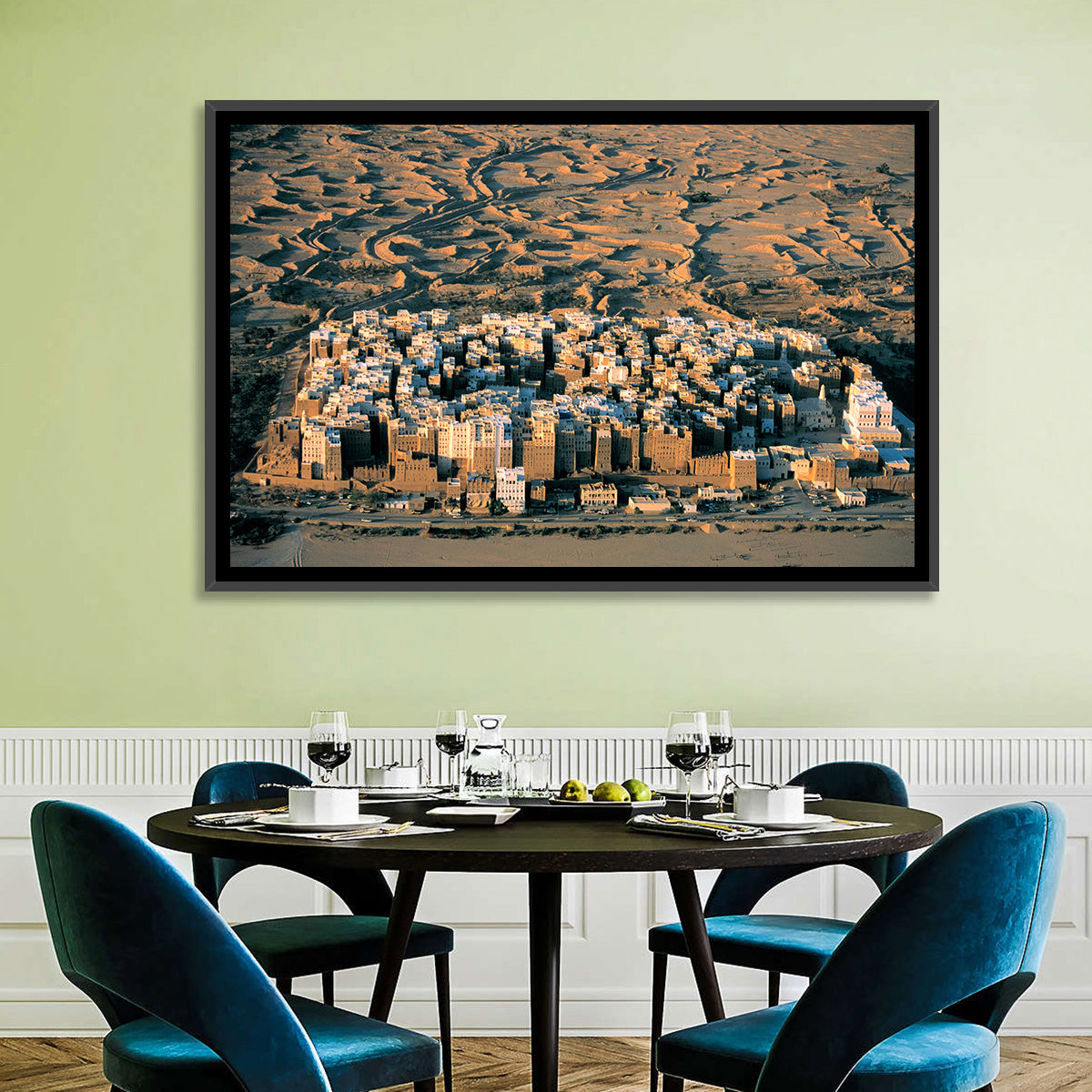Shibam Mudbrick Cityscape Wall Art in a room, landscape