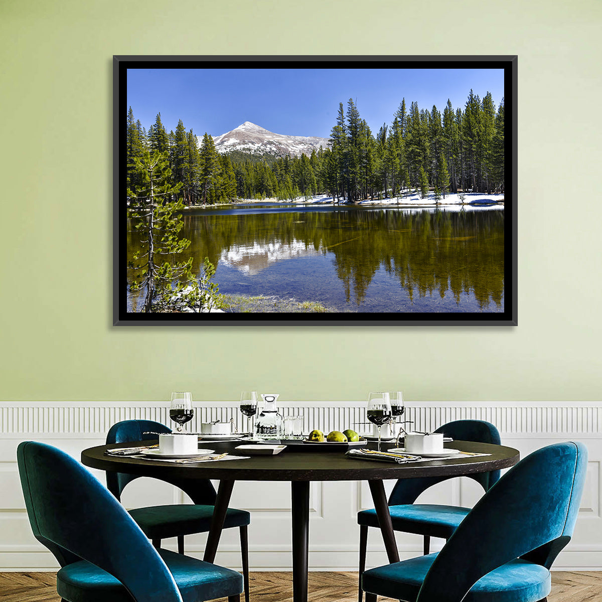 Yosemite Mountain Reflection Wall Art in a room, landscape