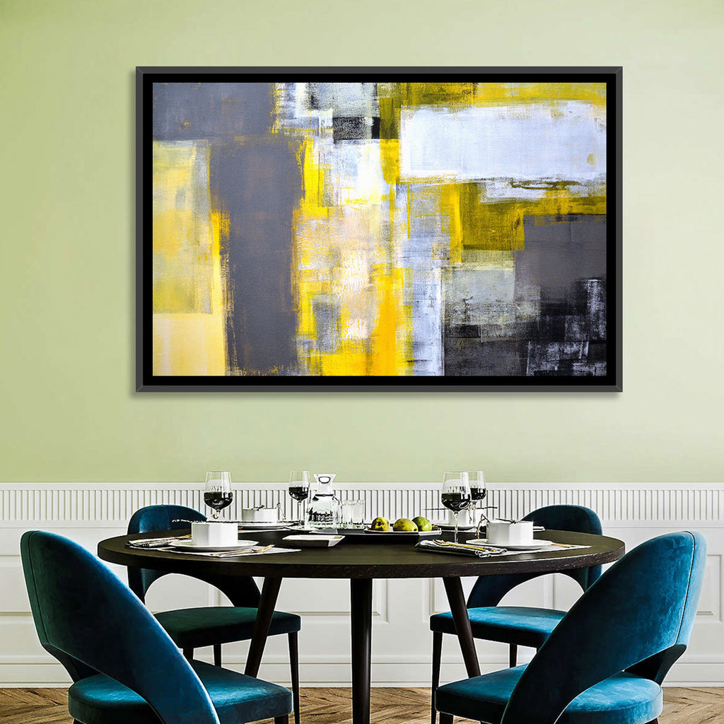 Yellow and Gray Color Block Abstract Wall Art