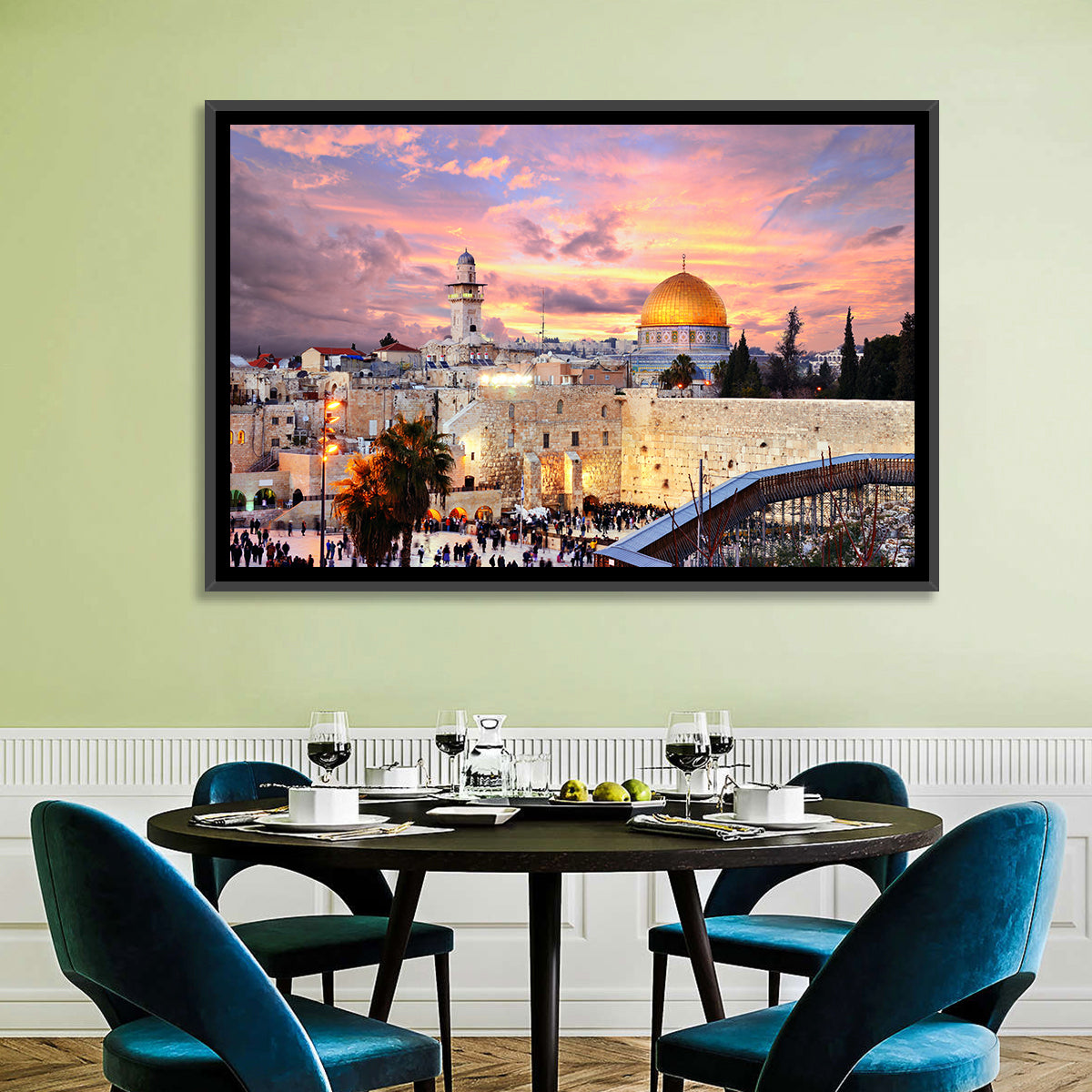 Jerusalem Old City Sunset Wall Art in a room, landscape