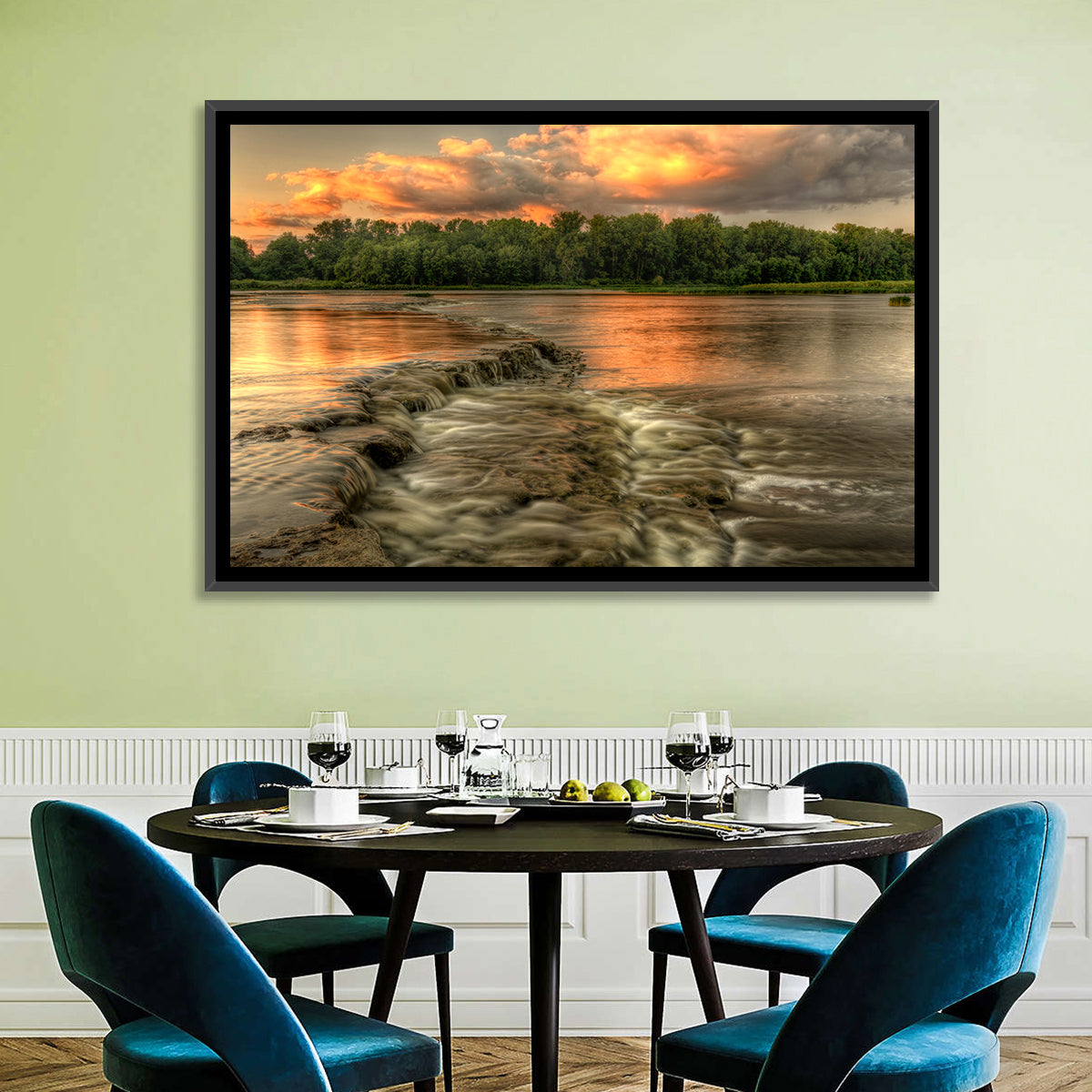 Maumee River Sunset Wall Art in a room, landscape