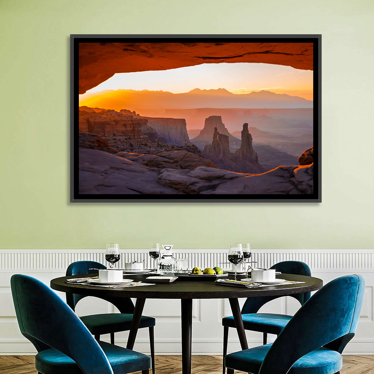 Mesa Arch Sunrise Wall Art in a room, landscape