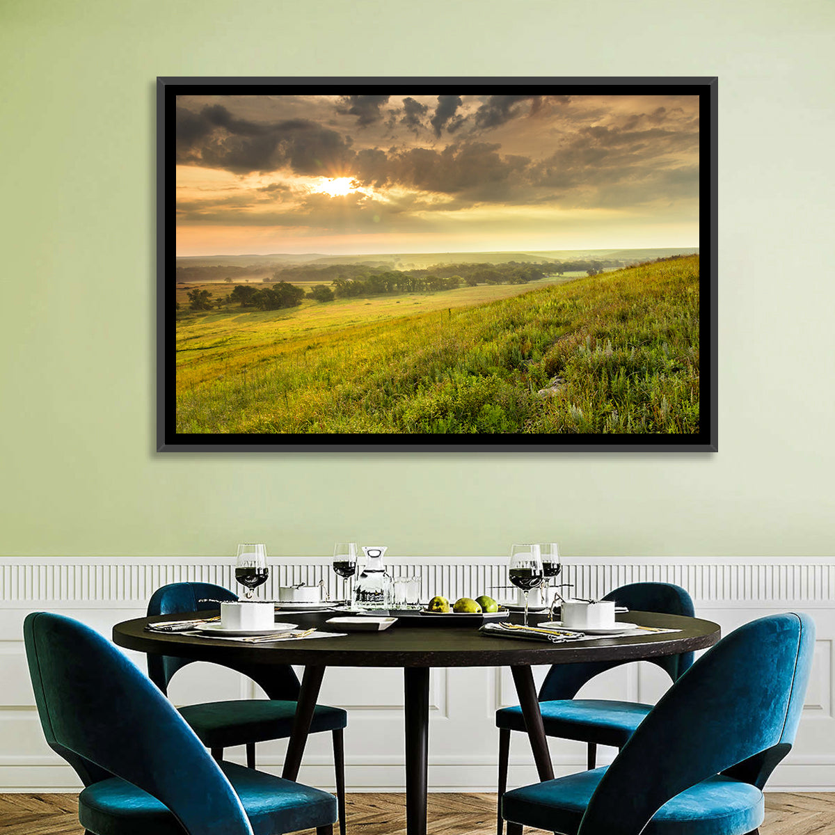 Kansas Tallgrass Prairie Wall Art in a room, landscape