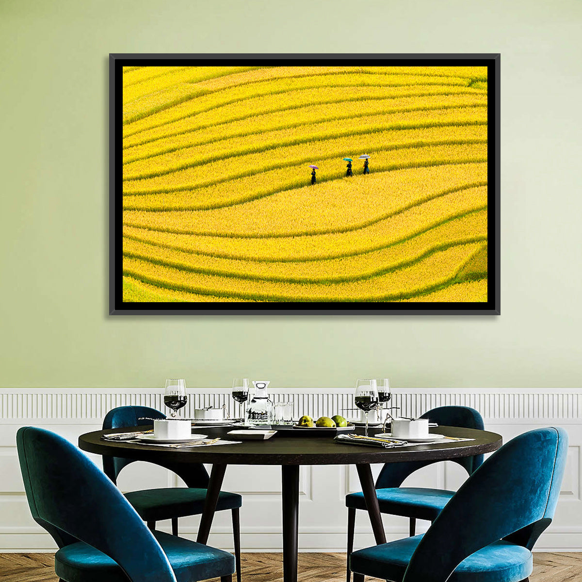 Golden Rice Terraces with Umbrellas Wall Art