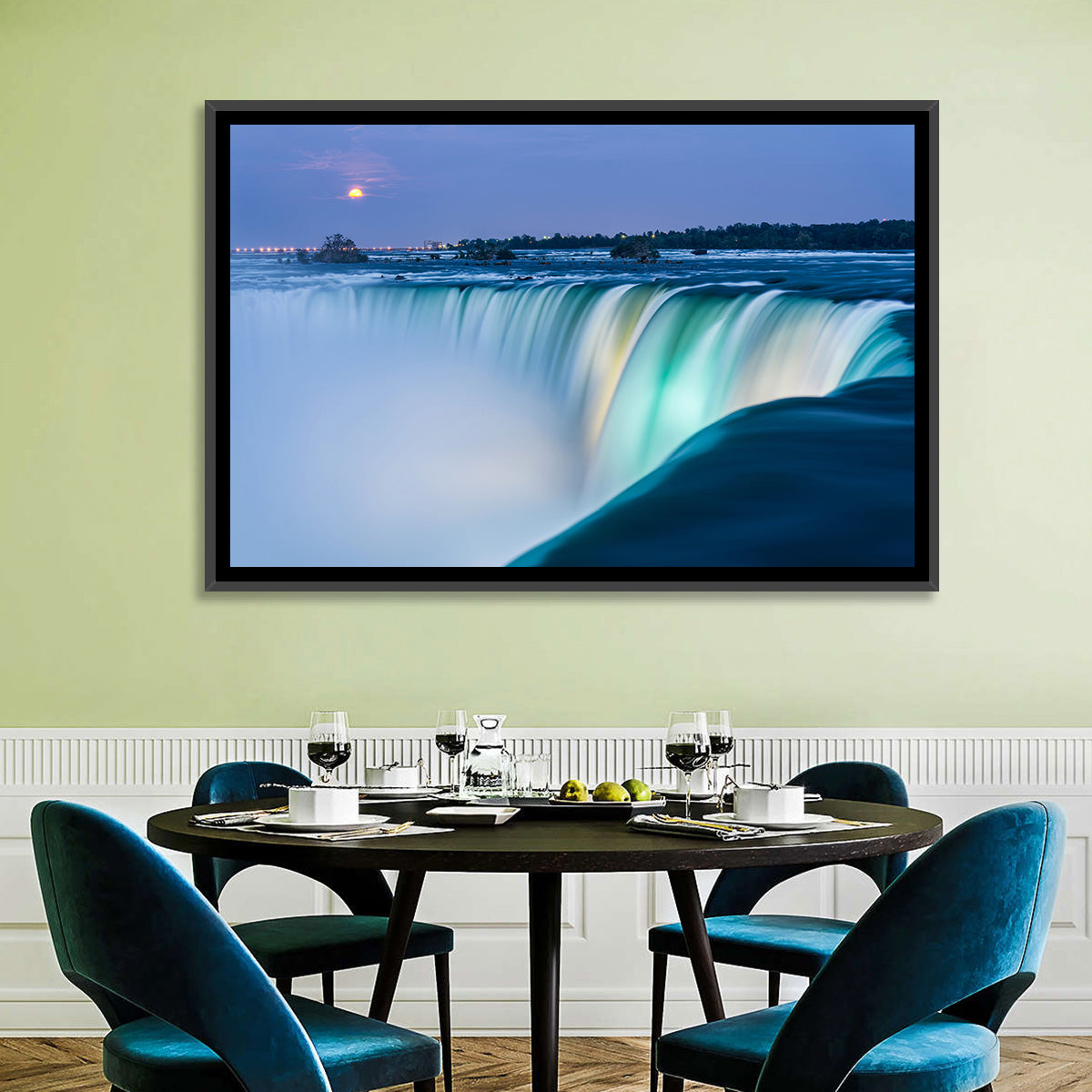 Horseshoe Falls by Moonlight Wall Art in a room, landscape