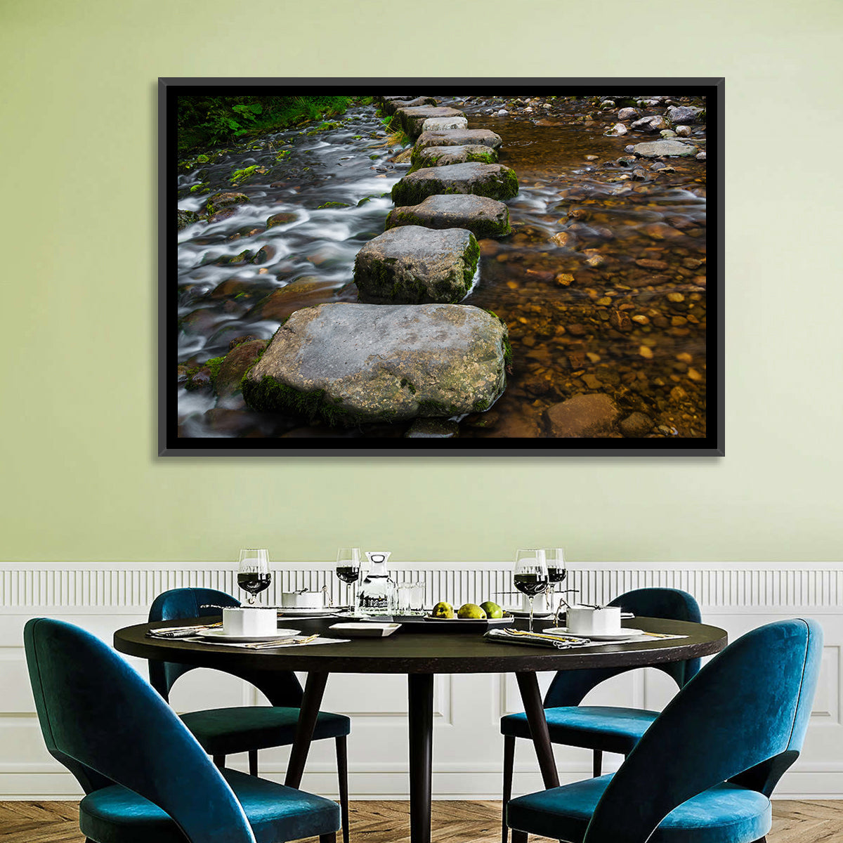 Mossy Stepping Stones Over Stream Wall Art