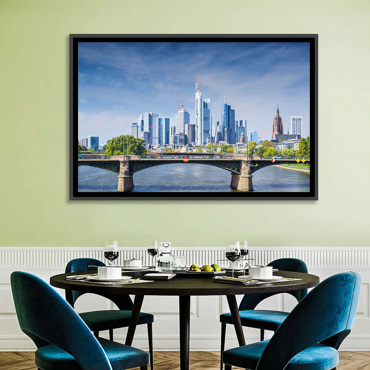 Frankfurt Skyline with Eiserner Steg Wall Art