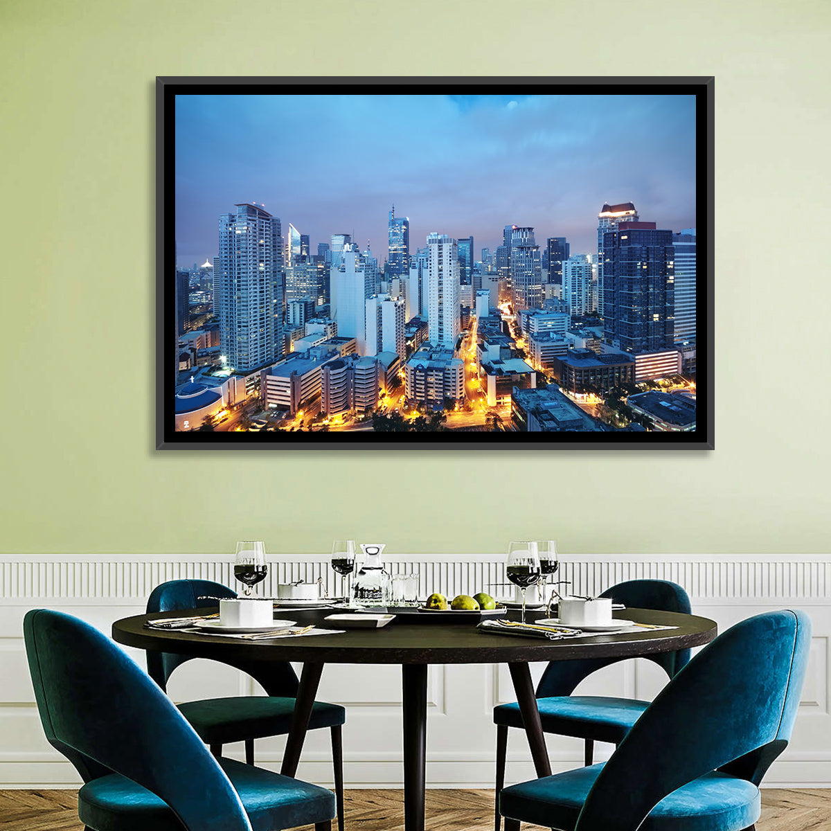 Manila Cityscape at Dusk Wall Art in a room, landscape