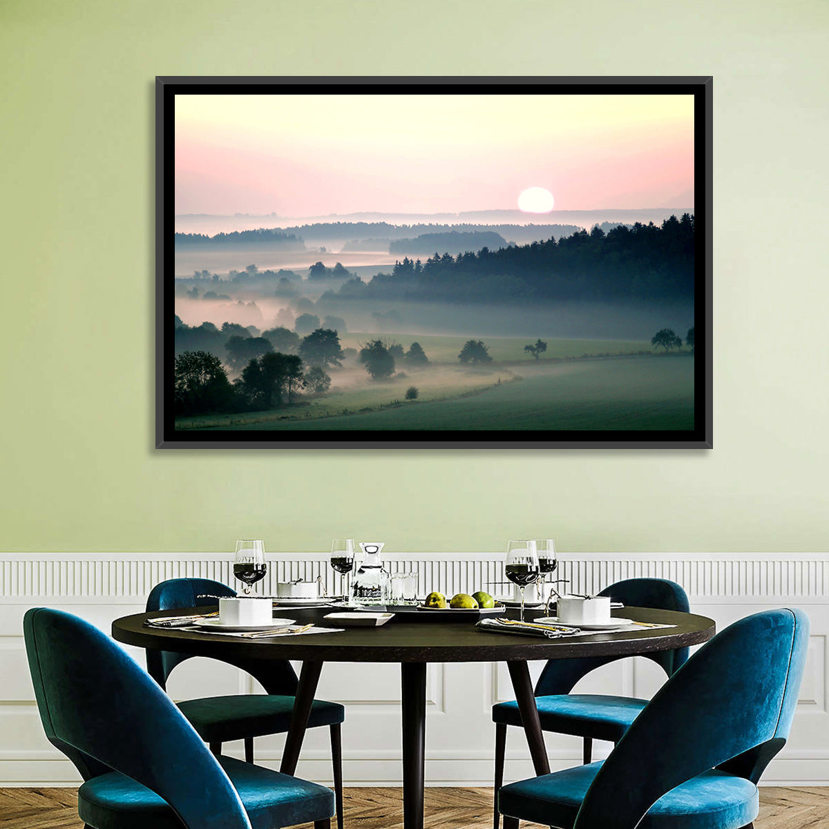 Czech Morning Fog Landscape Wall Art in a room, landscape
