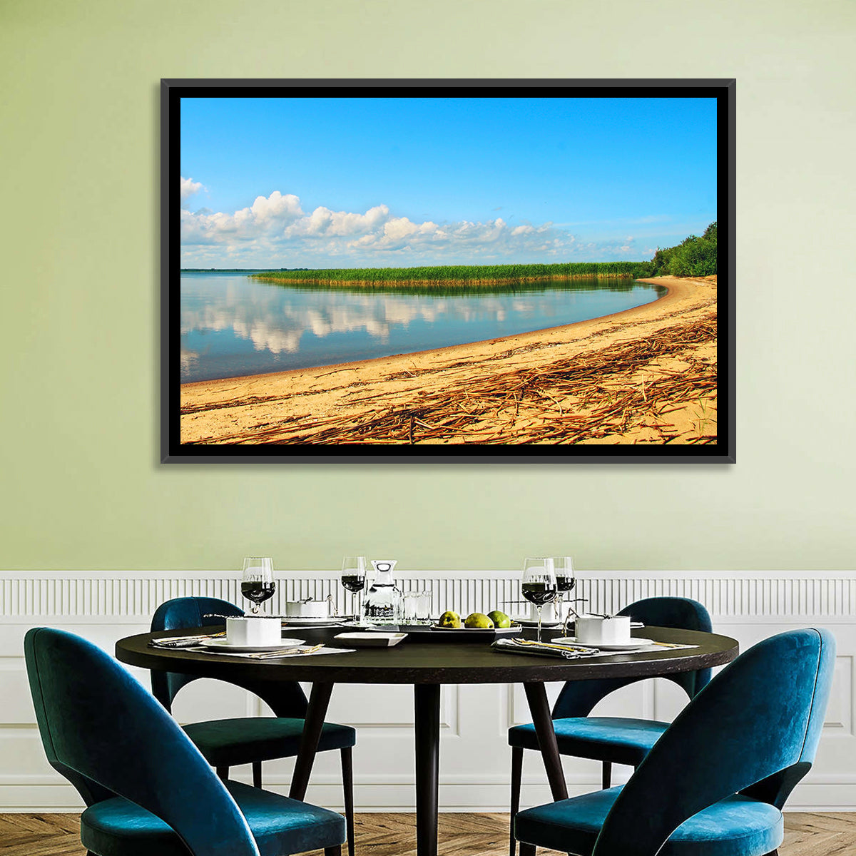 Lake Pskov Shoreline Wall Art in a room, landscape