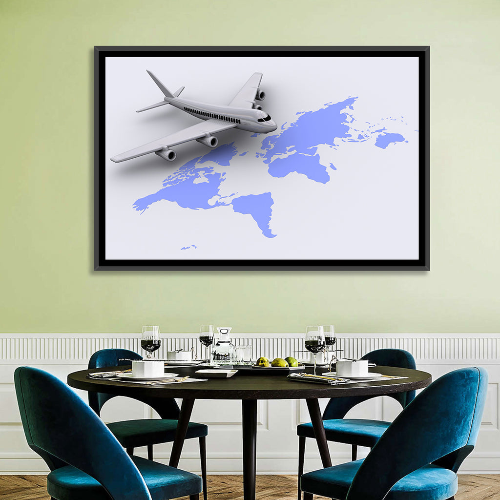 Airplane Over World Map Wall Art