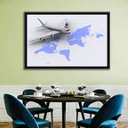 Airplane Over World Map Wall Art
