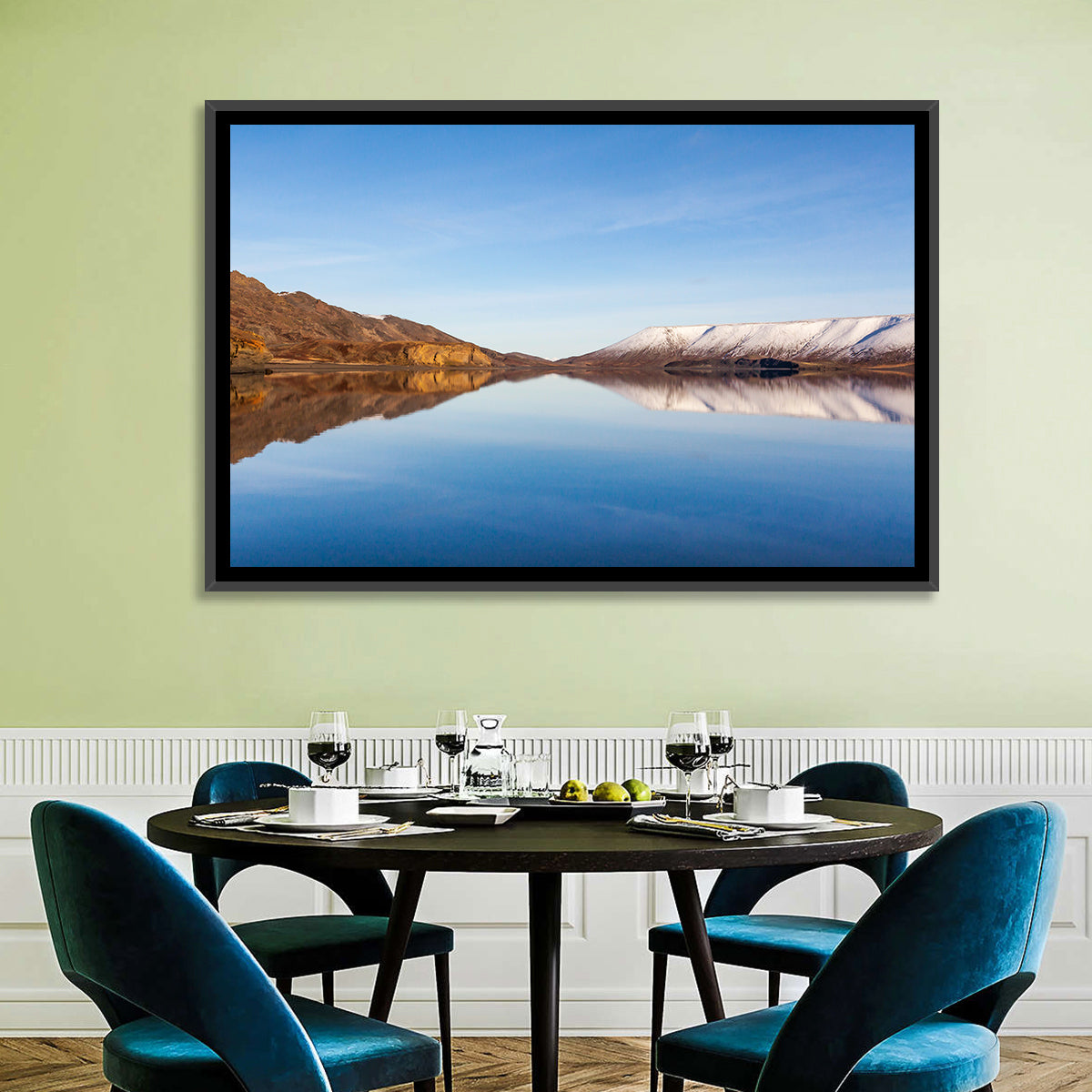 Lake Kleifarvatn Reflection Wall Art in a room, landscape