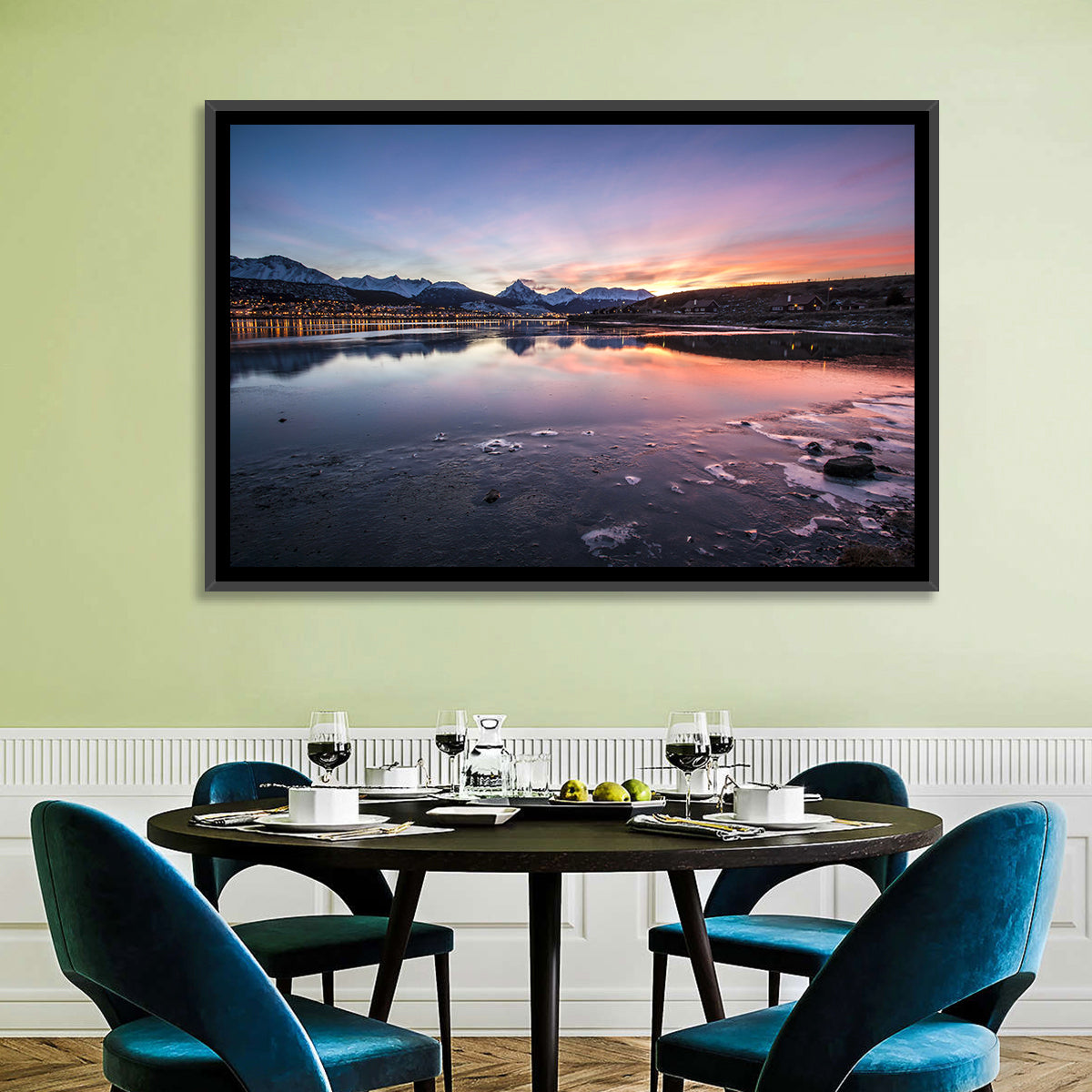 Ushuaia Twilight Reflection Wall Art in a room, landscape