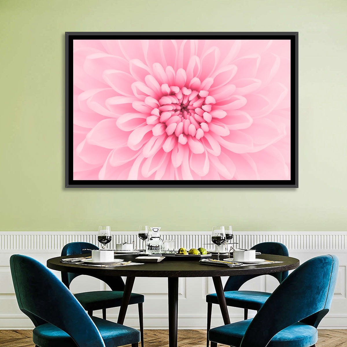 Pink Chrysanthemum Close-up Wall Art in a room, landscape