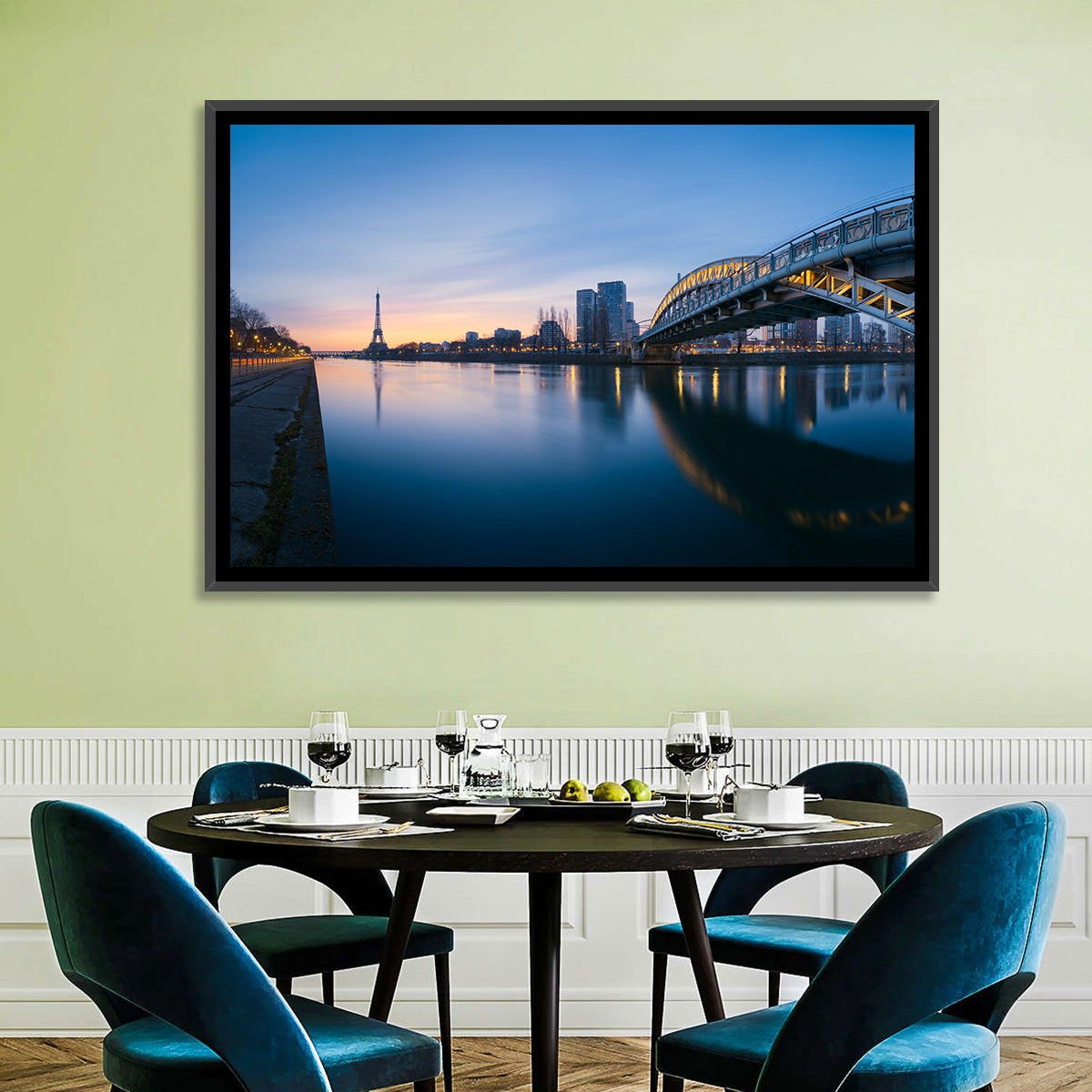 Eiffel Tower Golden Hour Reflection Wall Art