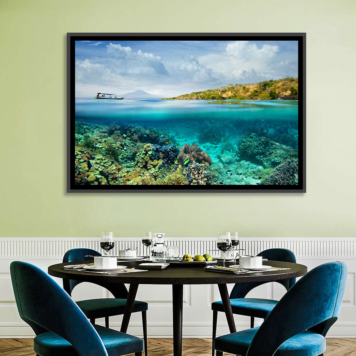 Menjangan Island Split View Wall Art in a room, landscape