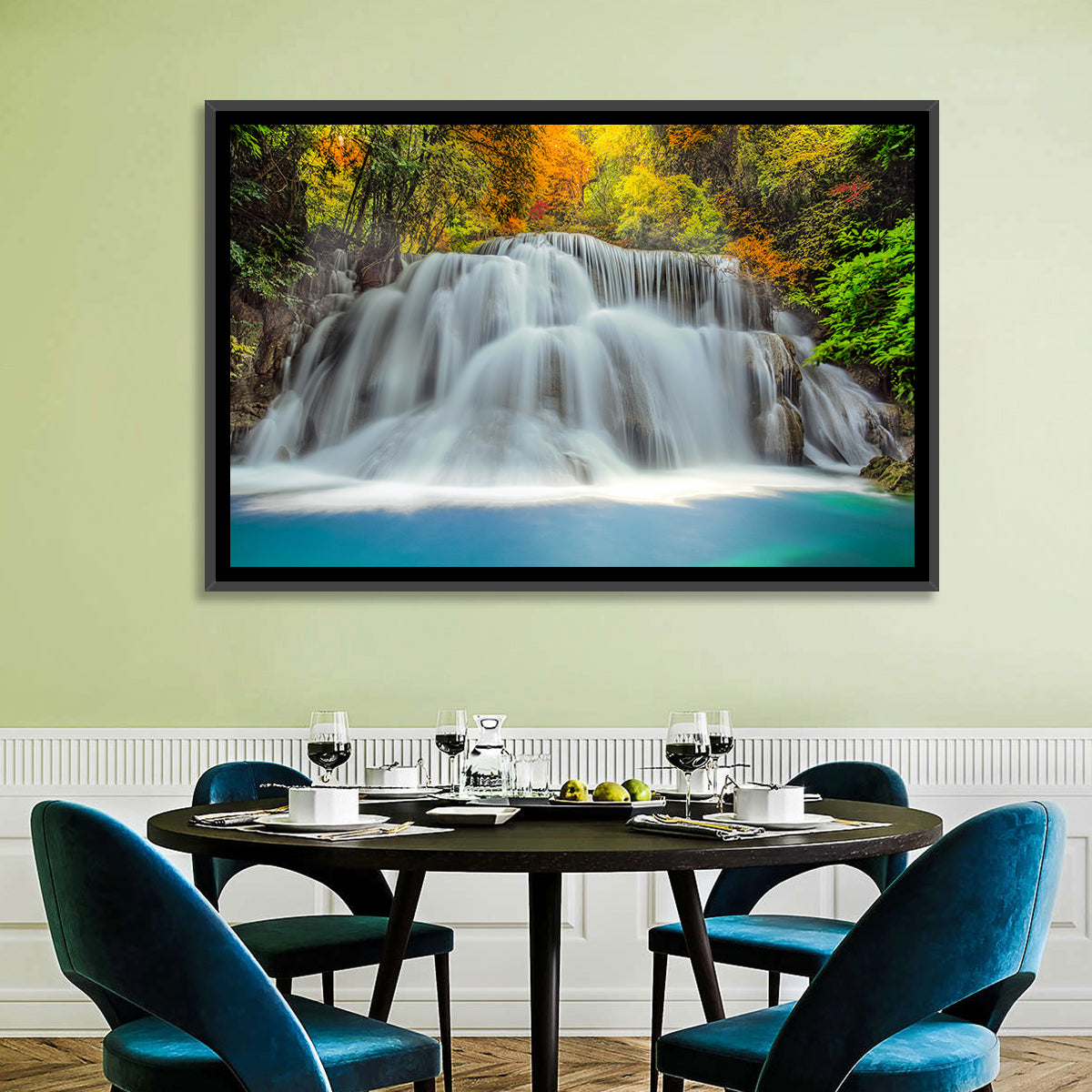 Erawan Falls Cascade Wall Art in a room, landscape