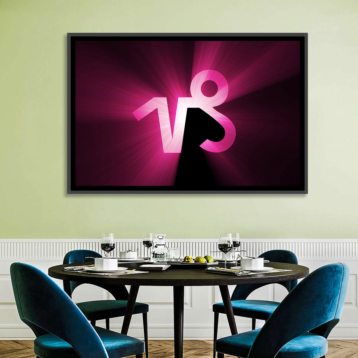Glowing Capricorn Symbol Wall Art in a room, landscape