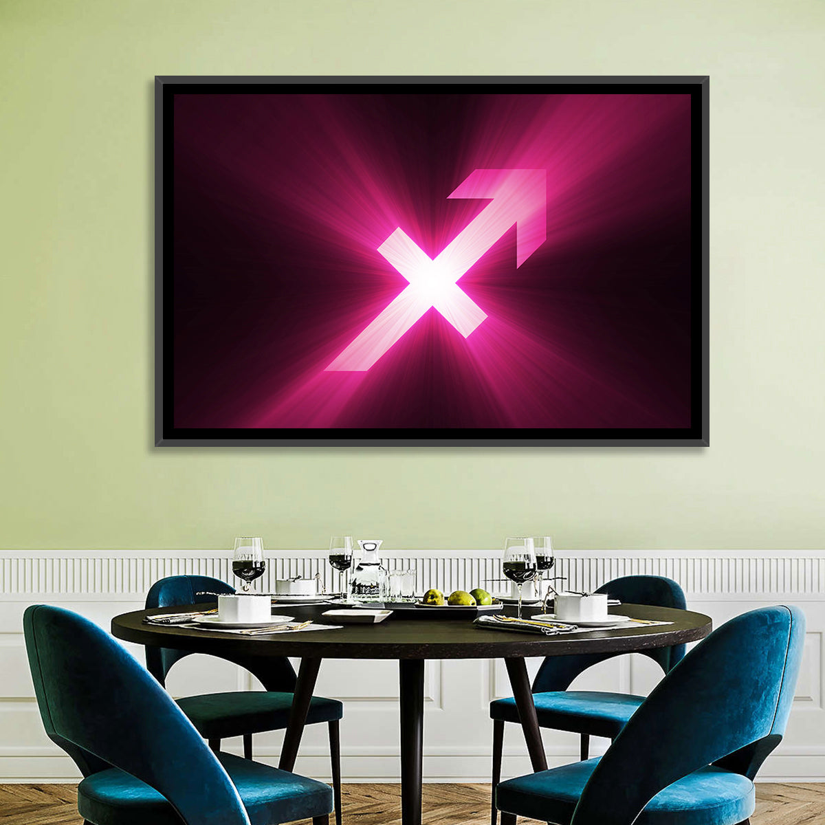Cosmic Sagittarius Symbol Wall Art in a room, landscape