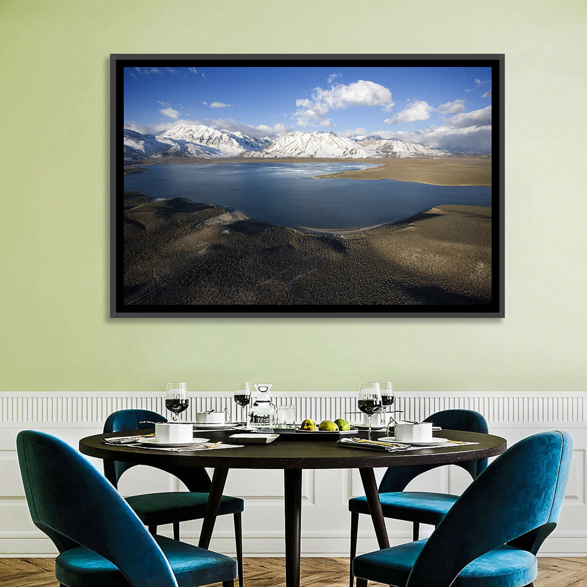 Lake Crowley Aerial View Wall Art in a room, landscape