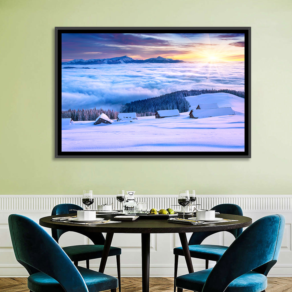 Snowy Cabins Above Clouds Wall Art