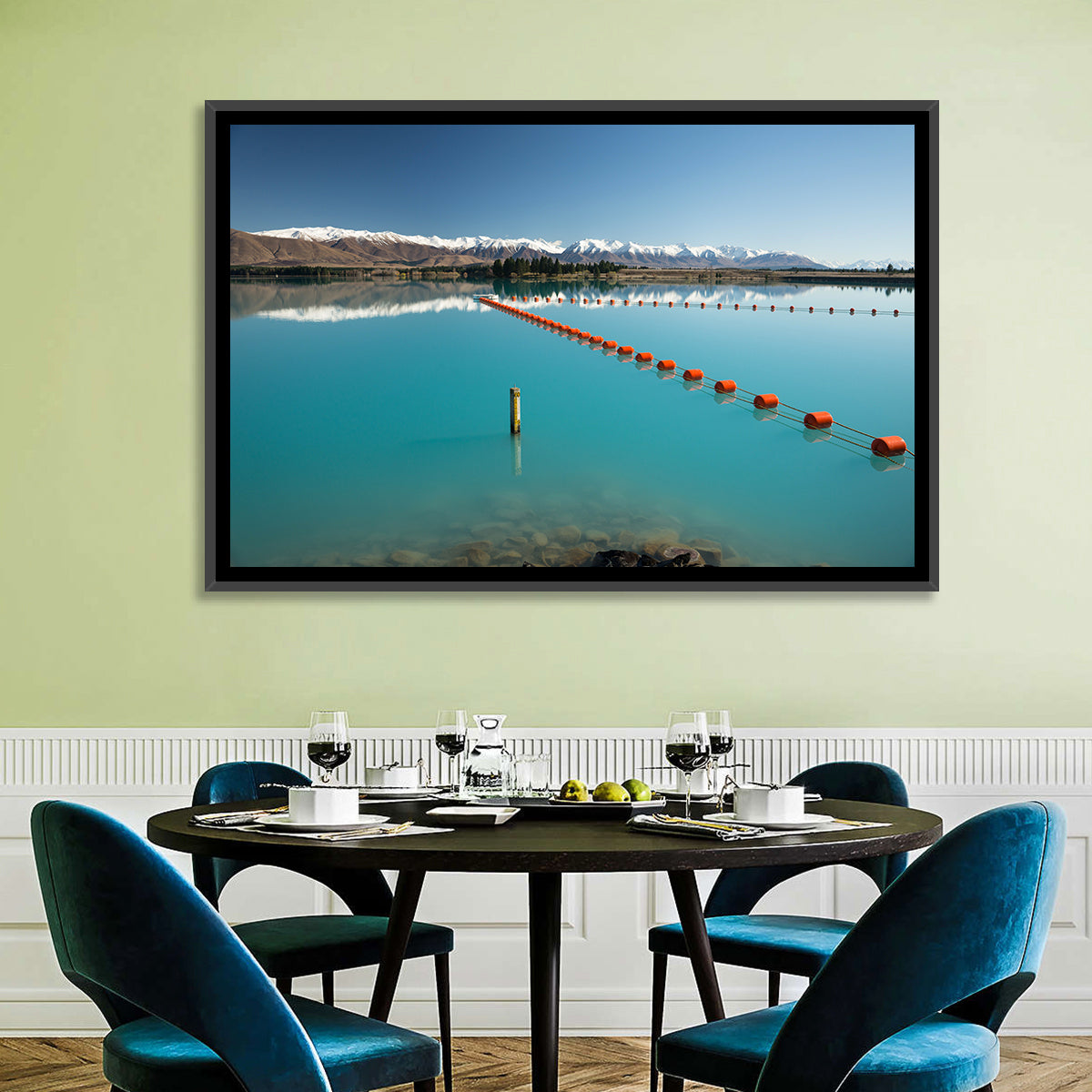 Lake Ruataniwha Reflection Wall Art in a room, landscape