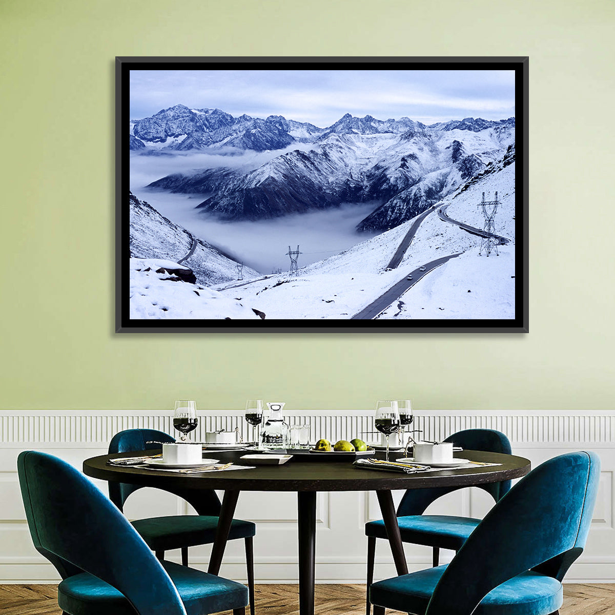 Sichuan Snowy Mountain Pass Wall Art in a room, landscape