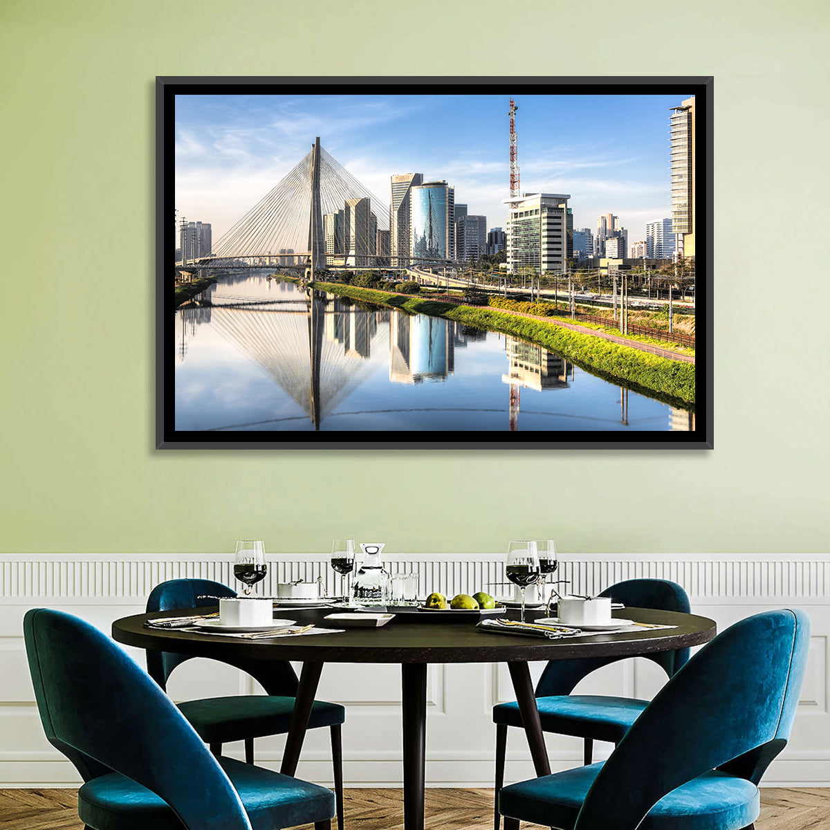 Estaiada Bridge Reflections Wall Art in a room, landscape