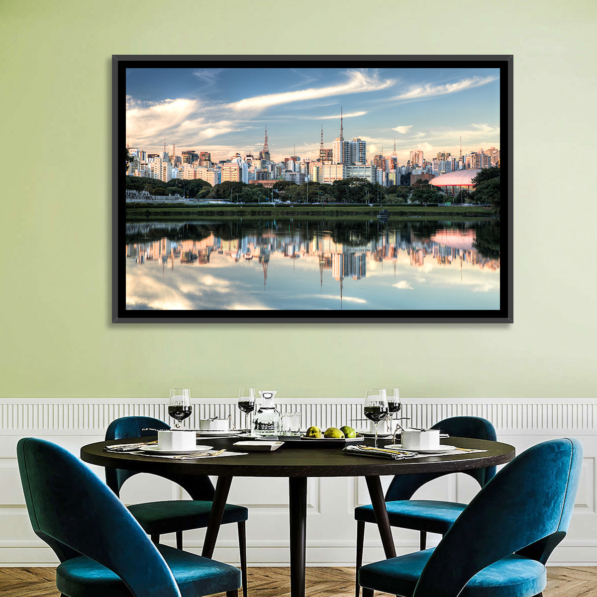 Ibirapuera Park Golden Hour Reflection Wall Art in a room, landscape