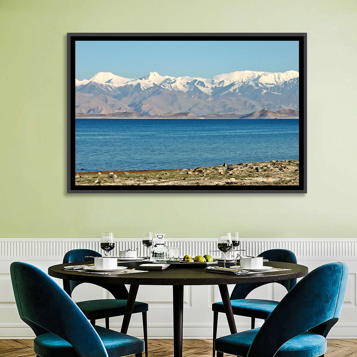 Karakul Lake and Pamir Mountains Wall Art in a room, landscape