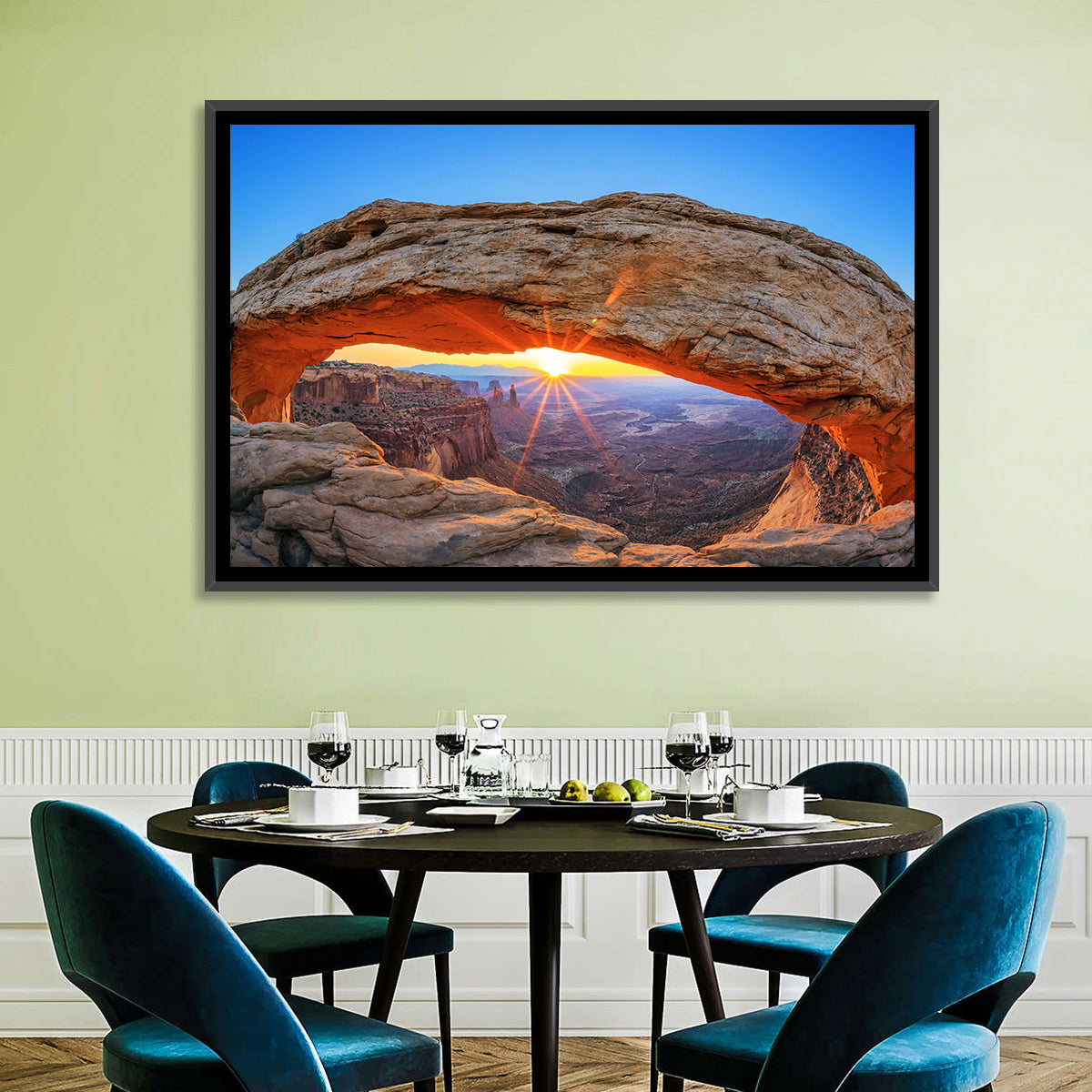 Mesa Arch Sunburst Wall Art in a room, landscape