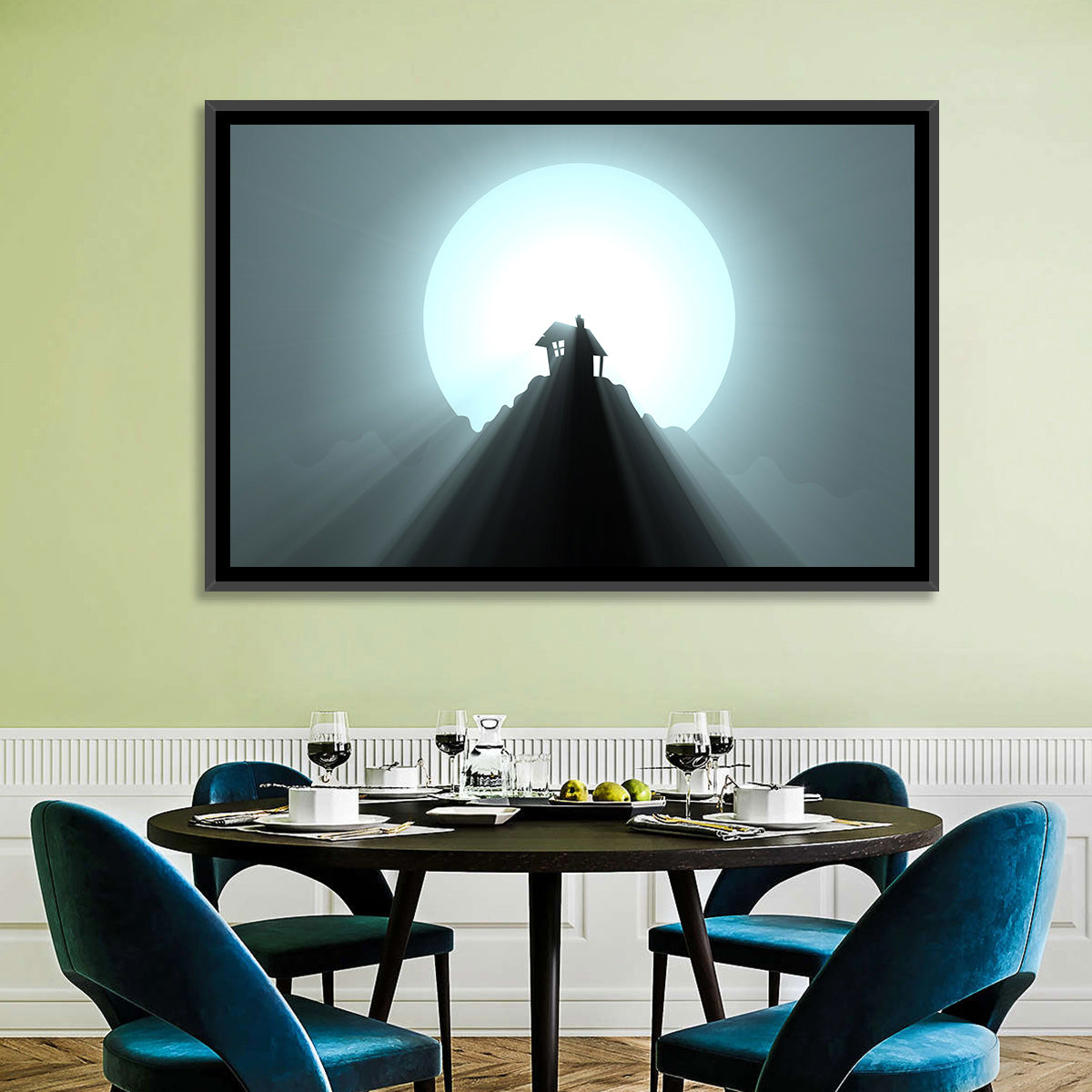Moonlit Mountain Hut Wall Art
