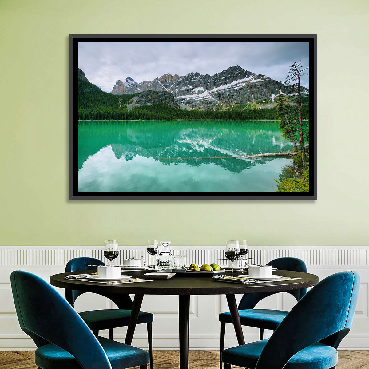 Lake O'hara Reflection Wall Art in a room, landscape