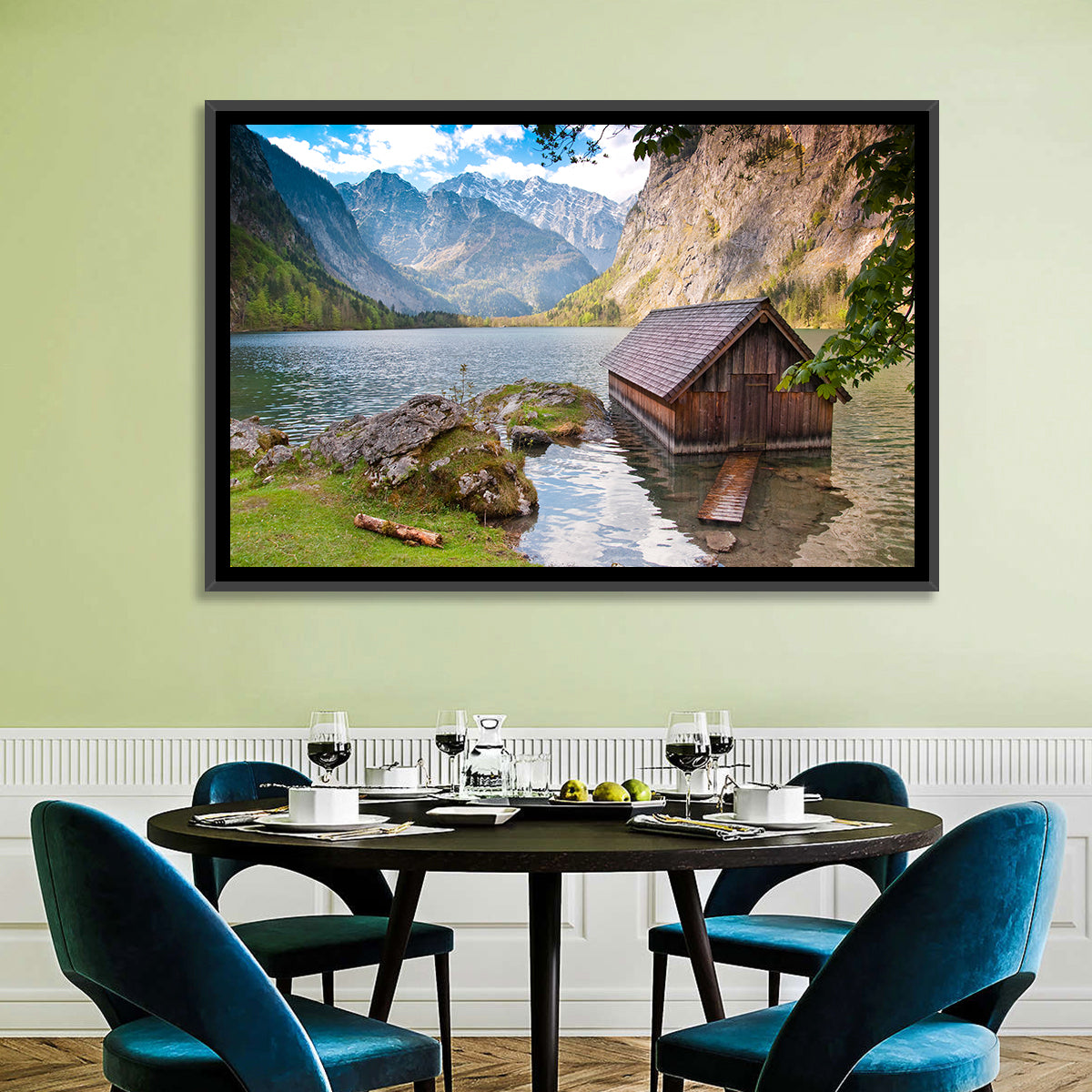 Obersee Boathouse at Königssee Wall Art in a room, landscape