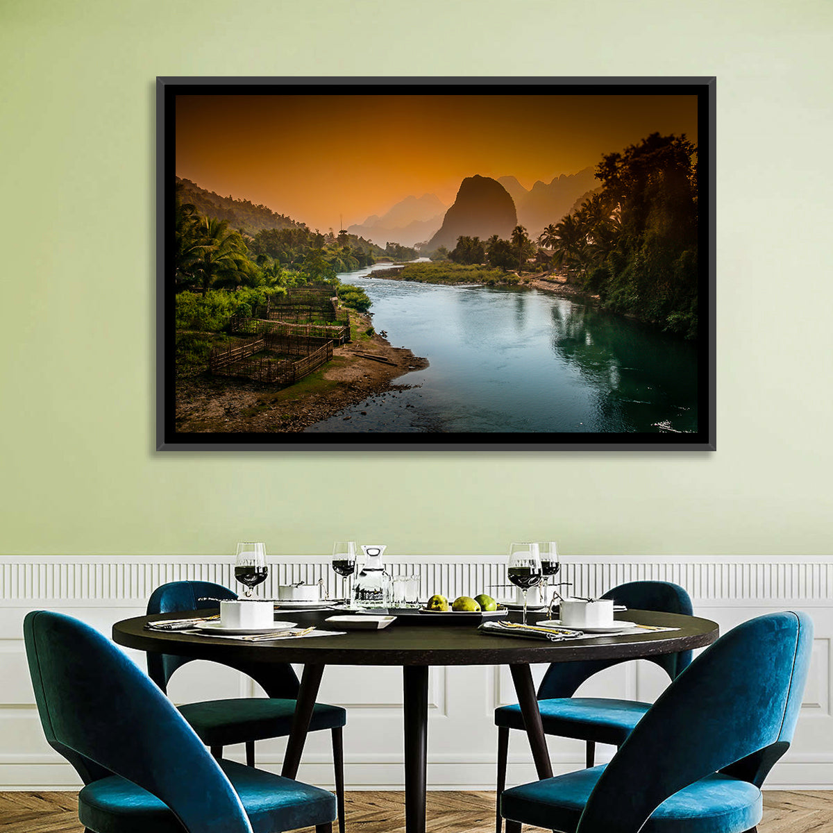 Nam Song River Wall Art in a room, landscape