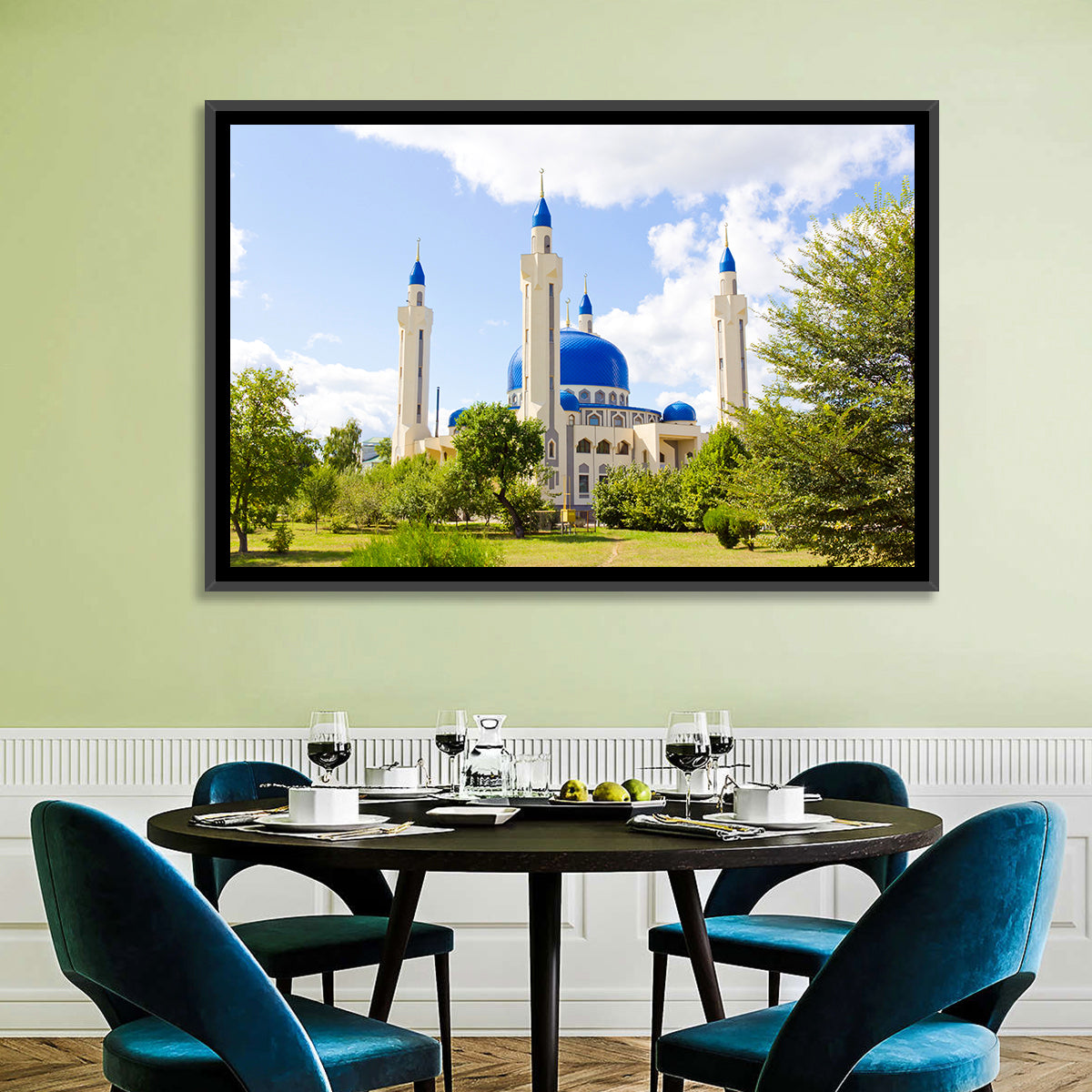 Blue Domed Mosque with Golden Minarets Wall Art