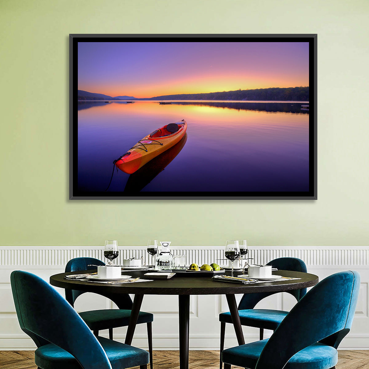 Bright Orange Kayak at Sunset Wall Art