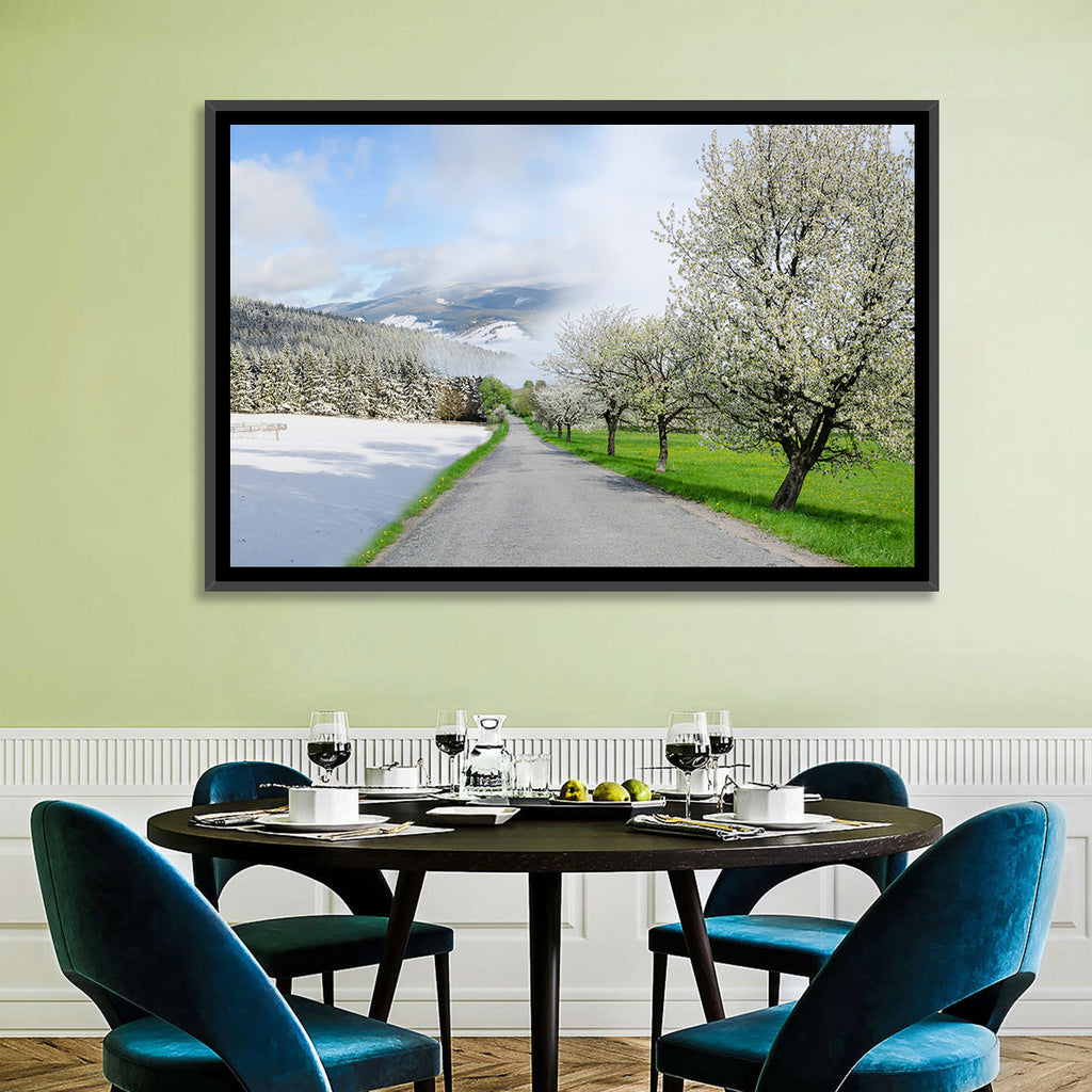 Season Change Road to Snowy Mountain Wall Art