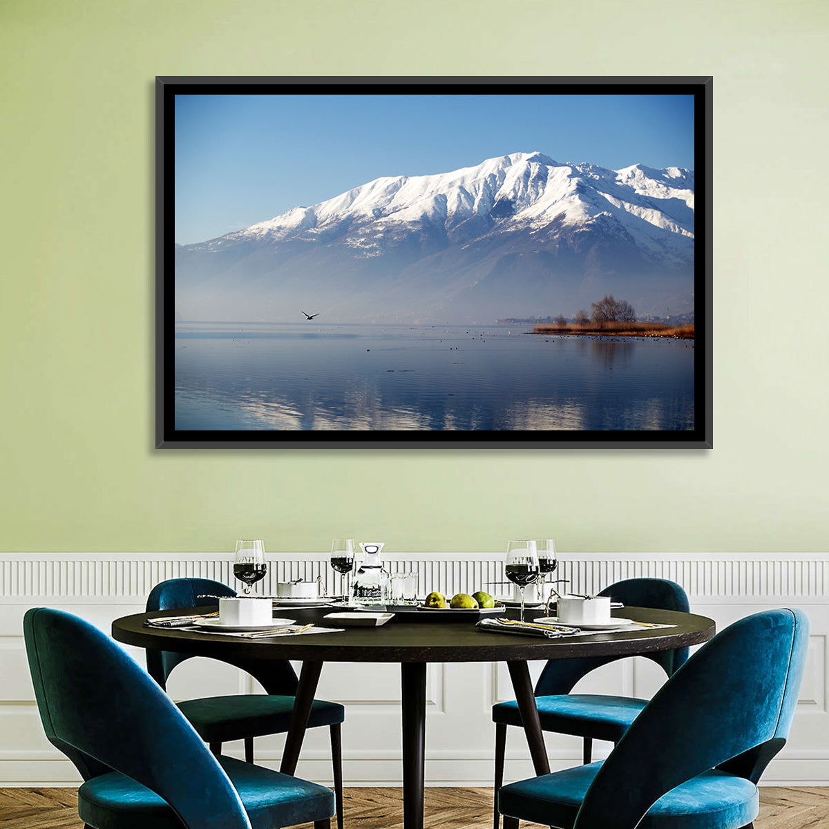 Lake Como Reflection Wall Art in a room, landscape