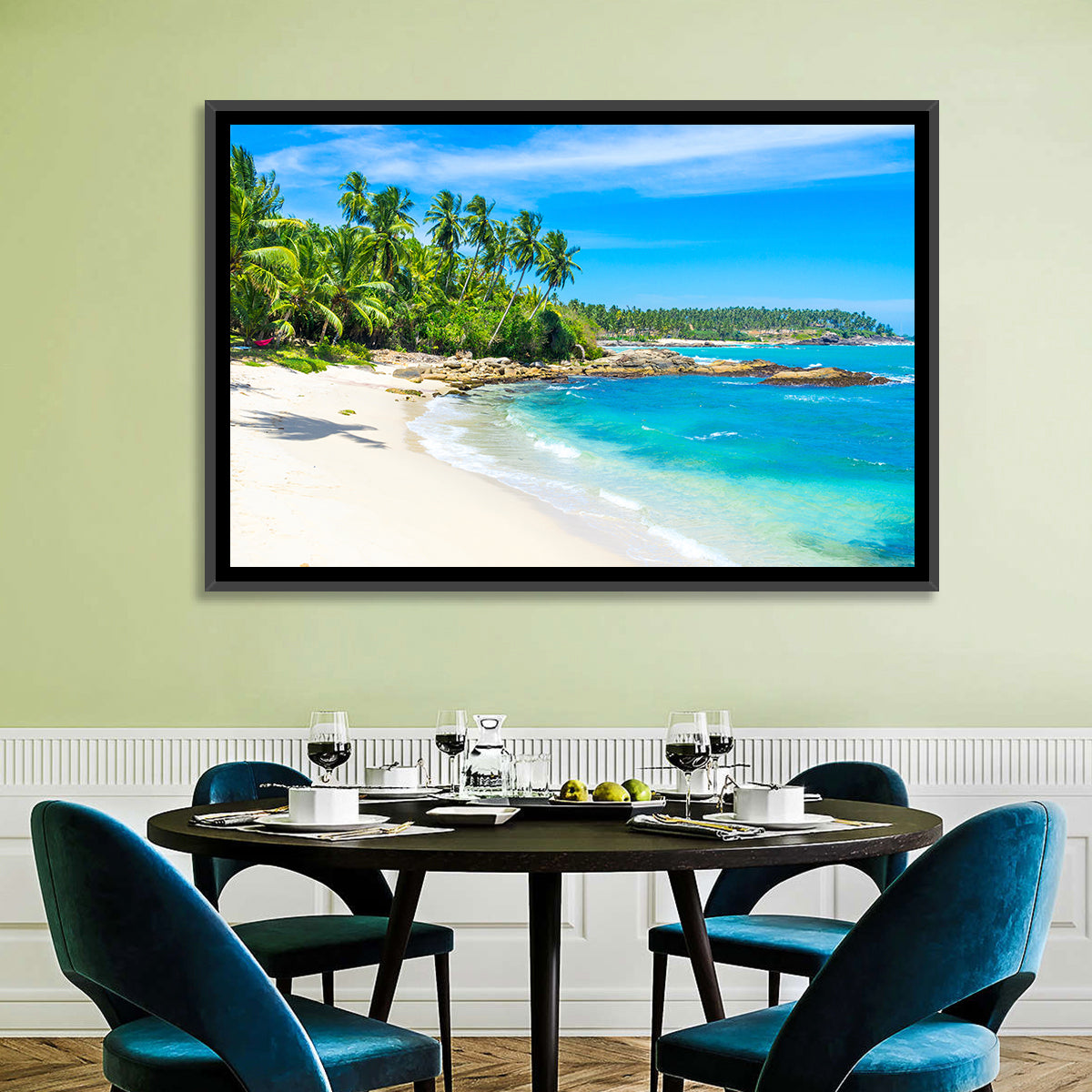 Sri Lanka Tropical Beach Wall Art in a room, landscape