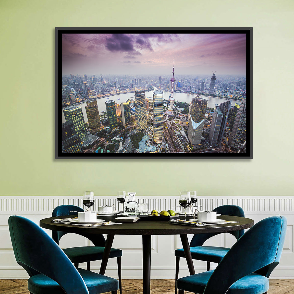 Pudong Cityscape Wall Art in a room, landscape