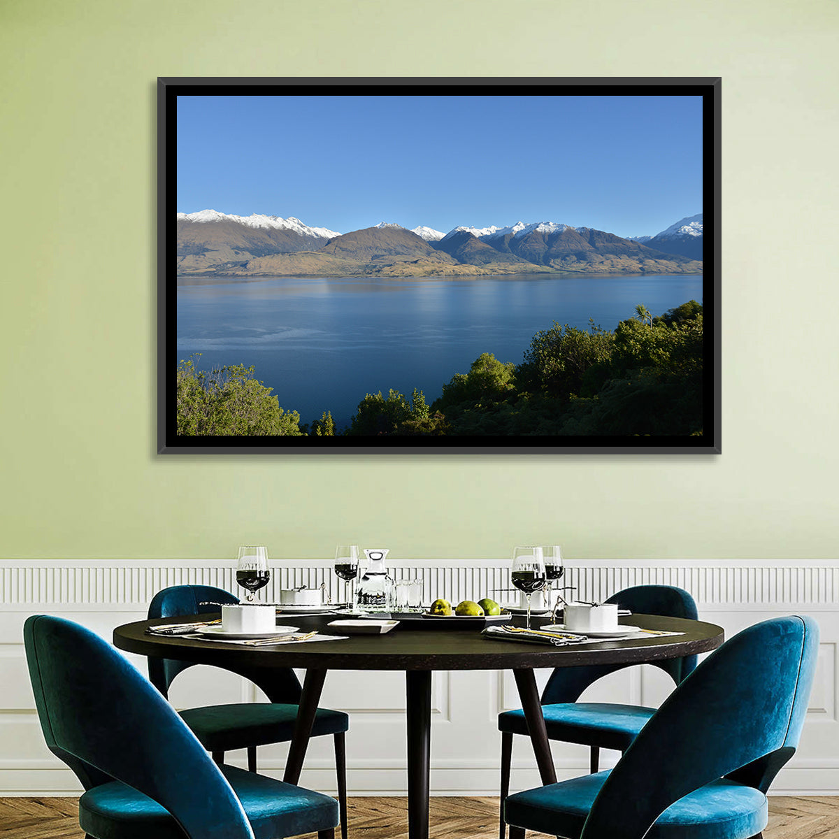 Wanaka Lake Reflection Wall Art in a room, landscape