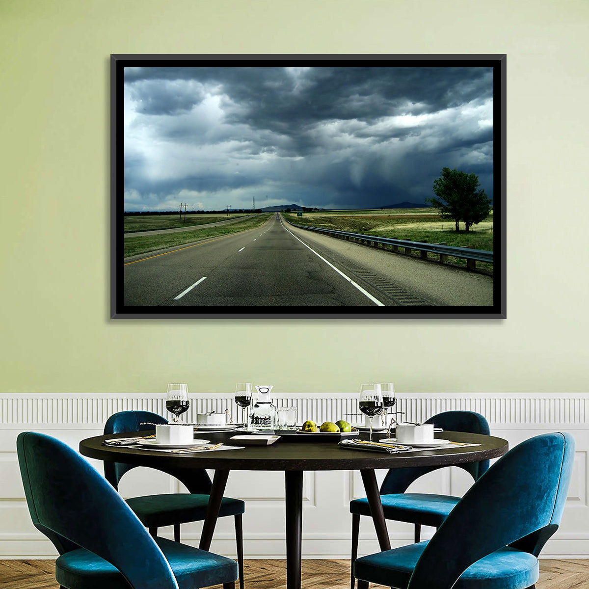 Stormy New Mexico Highway Wall Art in a room, landscape