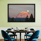 Mount Rainier Alpenglow with Full Moon Wall Art